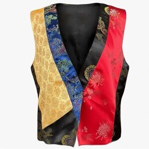 Vintage Chico’s Design Patchwork Brocade Vest Asian Inspired Silk Blend, Large